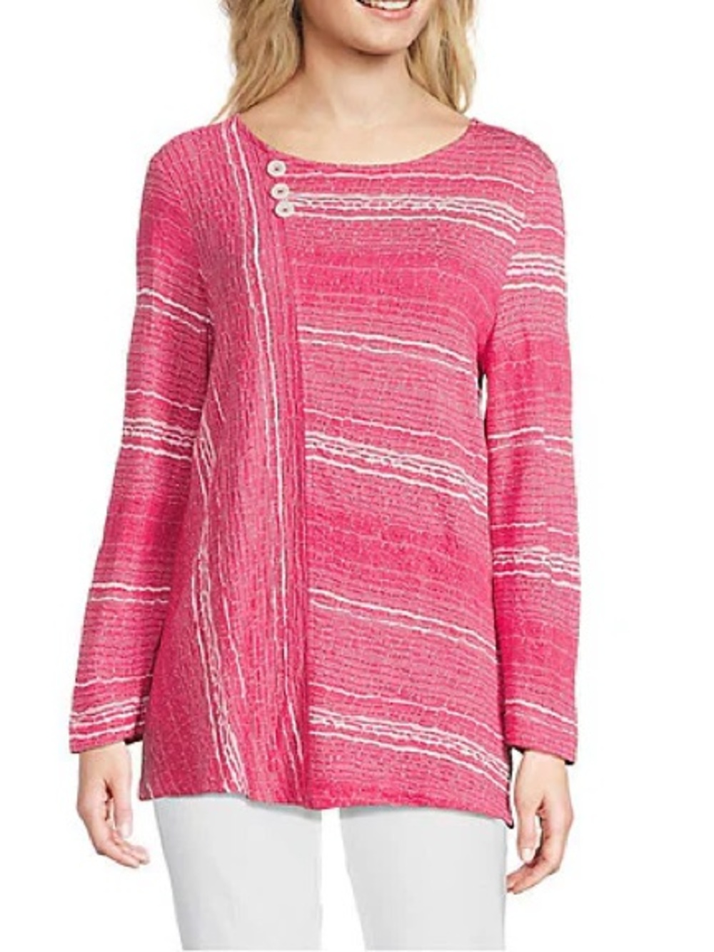 NEW Ali Miles Pink Button Accent Tunic Top Casual Lagenlook Summer Vacation 2X
